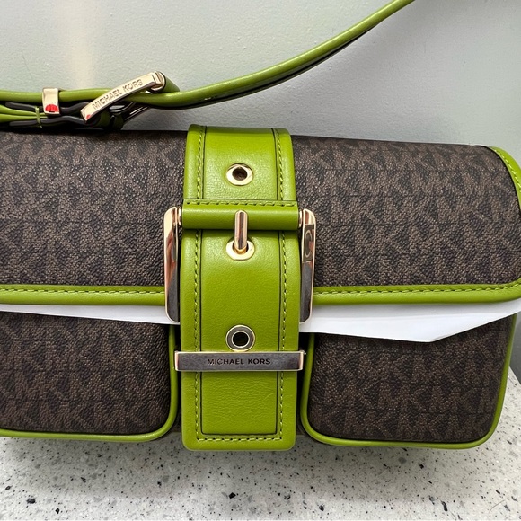 NWOT Michael Kors Brown & Green Monogram Shoulder Bag - Picture 8 of 9